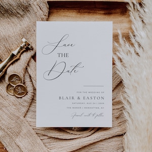 Elegante Save-The-Date-Einladungsvorlage mit Schriftzug, minimale Save-Our-Date-Hochzeitskarte, moderne Heiratsankündigung, bearbeitbar in Canva AT10
