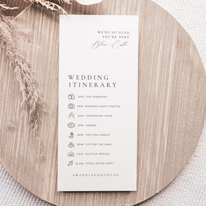 Minimalist Wedding Itinerary Template, Reception Itinerary with Icons, Printable Order of Events Card, Wedding Program Menu Download AT10