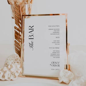 Wedding Bar Menu Template Canva, Modern Bar Sign Digital Download, Custom Reception Menu, Editable Wedding Drinks Signage AT24