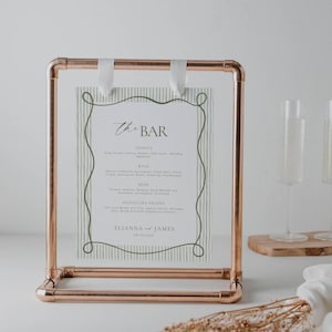 Green Stripe Bar Menu, Wedding Drinks Menu Template, Striped Bar Sign Editable, Sage Signature Drinks Poster, Wavy Vintage Shower Signage