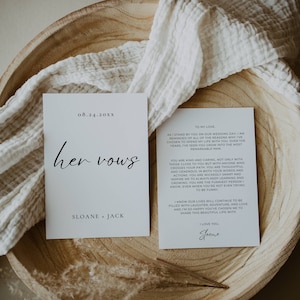 Plantilla de voto de boda para ella, folleto de votos de boda personalizado, guión moderno su tarjeta de voto, ceremonia de novia y novio, plantilla editable AT05