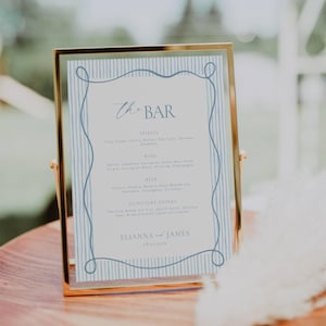 Blue Striped Wedding Menu, Wavy Bar Sign Template, Stripes Signature Drinks Sign, Digital Download 8x10