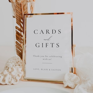 Minimal Cards And Gifts Sign Wedding, Modern Gifts Table Sign, Bridal Shower Gift Sign, Elegant Reception Signage diy, Canva Template AT10
