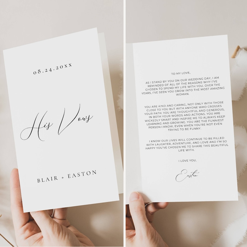 Notes Vows His Vows Book, Custom Wedding Vows Template, Printable Marriage Vows ...