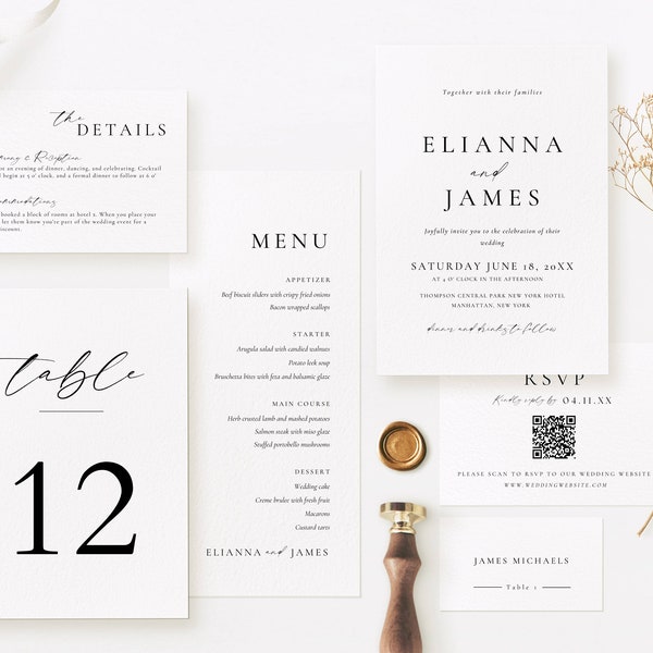 Modern Wedding Reception Bundle Template Canva, Simple Wedding Stationery Package, Minimal Wedding Day Signage, Editable Day of Signs  -AT14