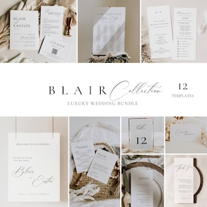Wedding Reception Bundle Canva, Minimalist Wedding Stationery Package Template, Editable Reception Table Signs, Wedding Signage Bundle AT10