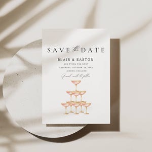Champagne Tower Save The Date, Wedding Save the Date Invitation Template, Minimal Save The Date Card Digital Download - AT10