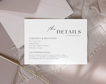 Modern Wedding Details Card Template | Editable Invitation Insert Card | Printable Details Card | Minimalist Enclosure Card | Info Card|AT02