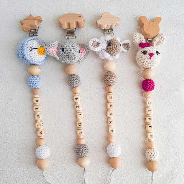 Personalised Baby Dummy Clip Pacifier Chain Soother Holder Cute Baby Shower Christening Gift Wooden Clips
