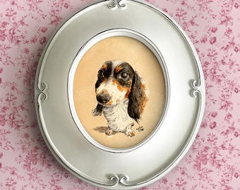 FRAMED and Signed Piebald Dachshund Art Print – Watercolor Wiener Dog Portrait Wall Decor Sausage Dog Artwork Original