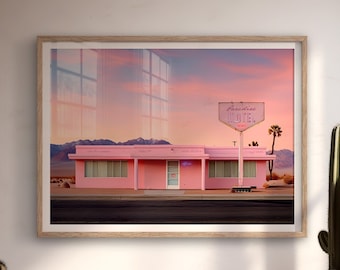 Paradise Motel - Retro Pink Motel Art Print, Western Wall Art, Vintage Home Decor, Desert Landscape Art, Southwestern Decor, Eclectic Art