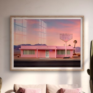 Paradise Motel - Retro Pink Motel Art Print, Western Wall Art, Vintage Home Decor, Desert Landscape Art, Southwestern Decor, Eclectic Art
