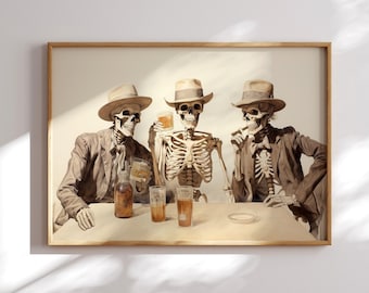 Wild West Remains / Retro Skeleton Cowboy Art, Western Wall Art, Cowboy Art, Road Trip Gift, Eclectic Art, Southwestern Print, Skull Art