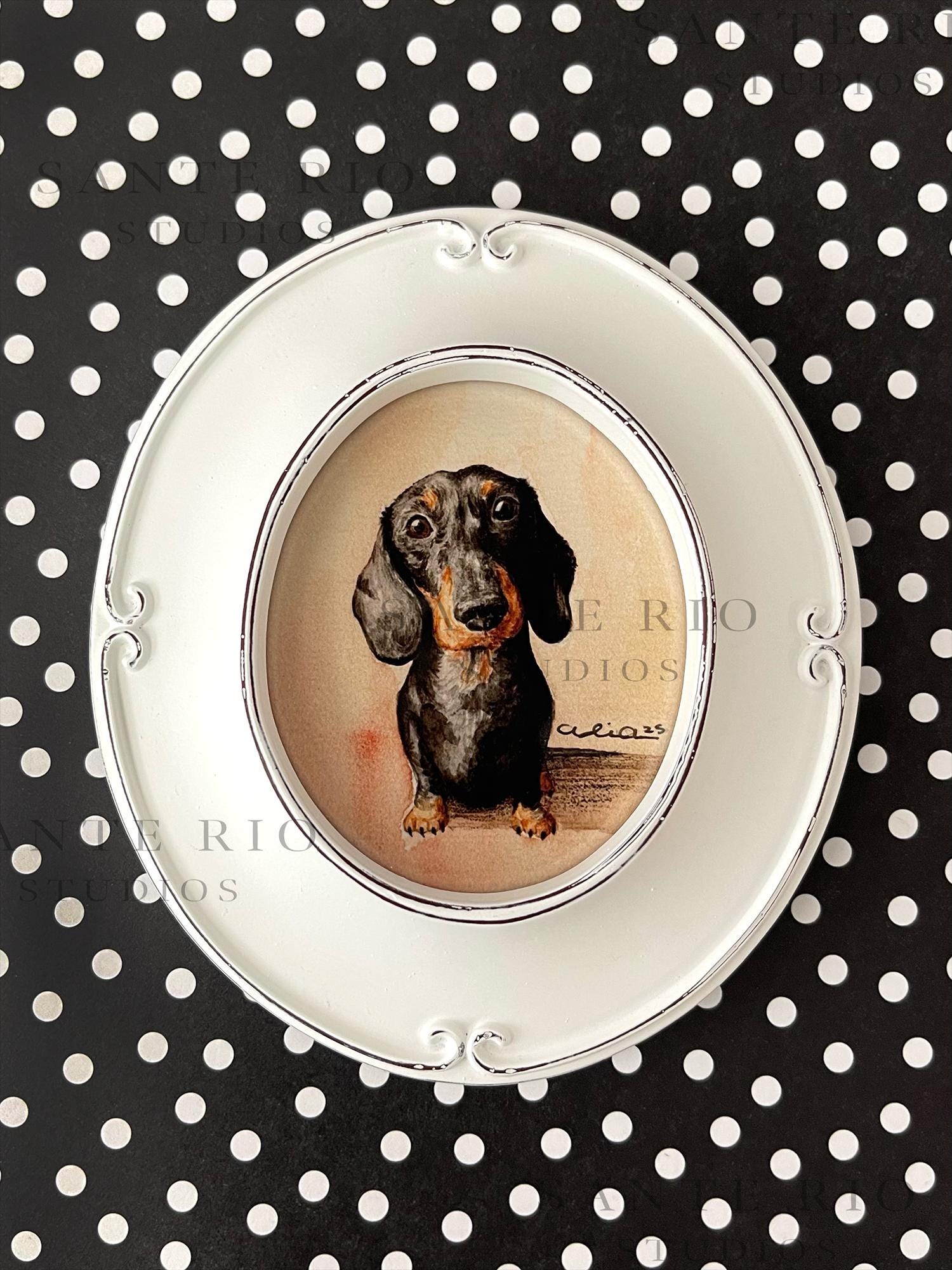 FRAMED & SIGNED Black and Tan Dachshund / Watercolor Print, Pet Portrait, Gift for Dachshund Lovers, Wiener Dog Art, Dog Art, Doxie Wall Art