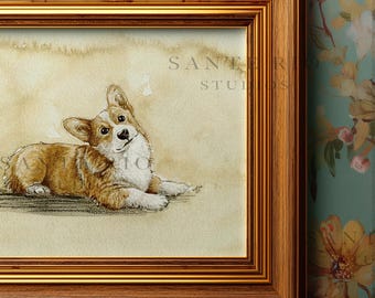 Corgi Art Print – Watercolor Pembroke Welsh Dog Portrait Wall Decor