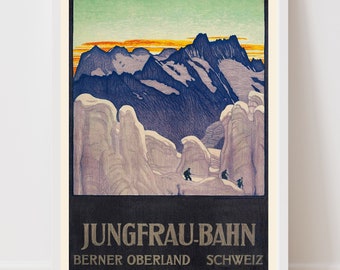Jungfrau Bahn Bernese Oberland Switzerland Vintage Travel Poster - Framed Print - Canvas Art Print