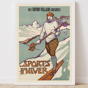 Bex Gryon Villars Chesieres Les Sports d’Hiver France Vintage Ski Poster - Framed Print - Canvas Art Print