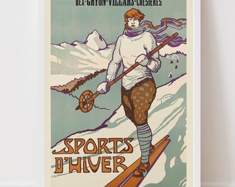Bex Gryon Villars Chesieres Les Sports d’Hiver France Vintage Ski Poster - Framed Print - Canvas Art Print