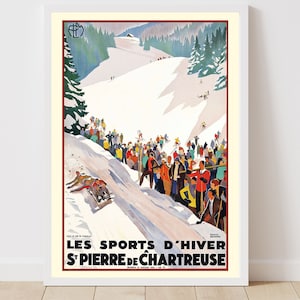 Les Sports d'Hiver St. Pierre de Chartreuse França Poster de esqui vintage - Impressão emoldurada - Impressão artística em tela