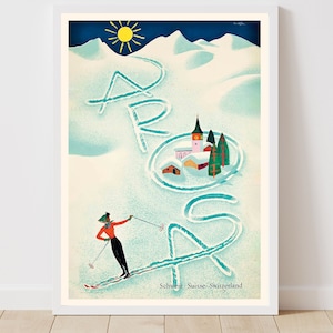 Póster de esquí vintage de Arosa Suiza Schweiz Suisse - Impresión enmarcada - Impresión en lienzo