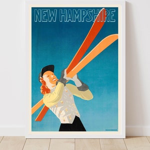 USA New Hampshire Vintage Ski Poster - Gerahmter Druck - Leinwand Kunstdruck