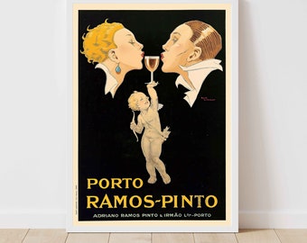 Vintage Port Wine Poster, Rene Vincent Art Deco Print, Portugese Bar Decor