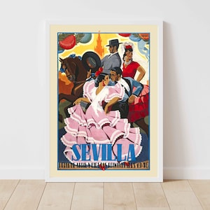 Póster de viaje vintage de Sevilla, España, Iberia (con o sin marco)