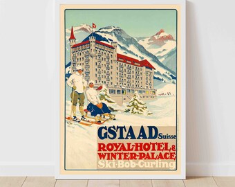 Gstaad Bernese Oberland Swiss Alps Switzerland Vintage Travel Poster - Framed/Unframed