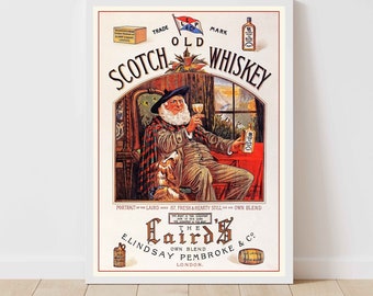 Vintage Scotch Whisky Poster, Scottish Pub Art, Scotsman Whiskey Advertising Print, Retro Bar Decor