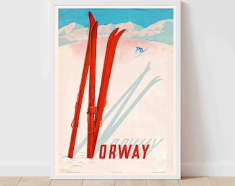 Norway Mountains Ski Winter Sport Skiing Vintage Travel Poster - Framed/Unframed