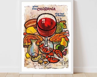 Vintage Retro Drinks Wine Champagne Food Party Kitchen Foodie Art Poster - Framed/Unframed