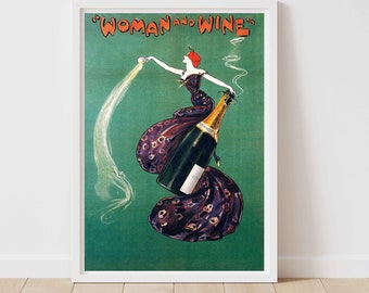 Wine Bottle Champagne Food and Drink Beverage Vintage Travel Poster - Framed/Unframed