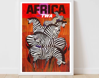 Afrika Zebra Zuid-Afrika World Vintage Travel Poster - ingelijst/ingelijst