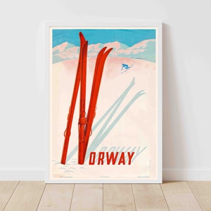 Norway Mountains Ski Winter Sport Skiing Vintage Travel Poster - Framed/Unframed