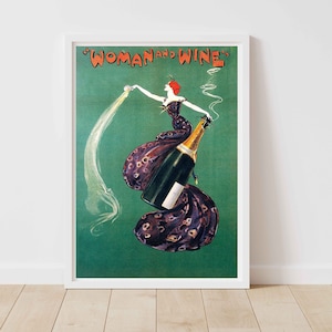 Wine Bottle Champagne Food and Drink Beverage Vintage Travel Poster - Framed/Unframed