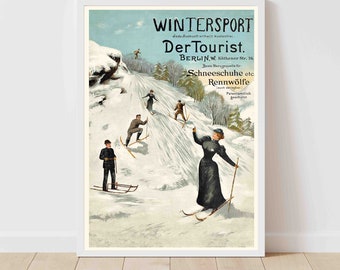 Wintersport Schneeschuhe Skiing Alps Mountains France Vintage Travel Poster - Framed/Unframed