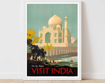 Visit India Taj Mahal Unesco Vintage Travel Poster Print - Framed/Unframed