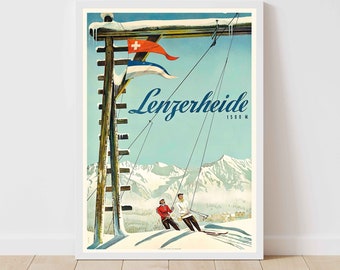 Lenzerheide Switzerland Ski Vintage Travel Poster Print  - Framed/Unframed