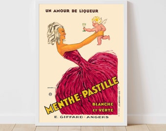 Vintage French Liqueur Poster, 1931 Art Deco Advertising Print, Elegant Woman Bar Decor, Retro Coctail Art