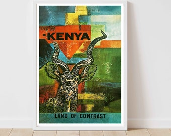 Kenia Afrika Zuid-Afrika Safari World Vintage reisposter - ingelijst/ingelijst