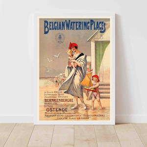Belgian Watering Places Blankenberge Ostende Beach Sea Belgium Vintage Travel Poster - Framed/Unframed
