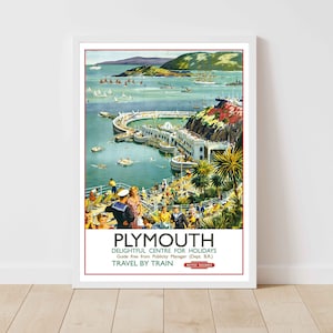 Póster de viaje vintage de Plymouth, Devon, Reino Unido, Gran Bretaña (con o sin marco)