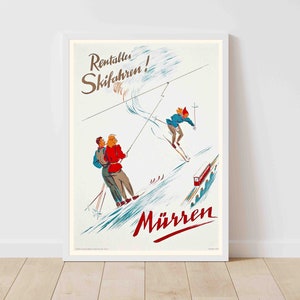 Mürren Muerren Swiss Mountains Alps Switzerland Ski Vintage Travel Poster Print  - Framed/Unframed