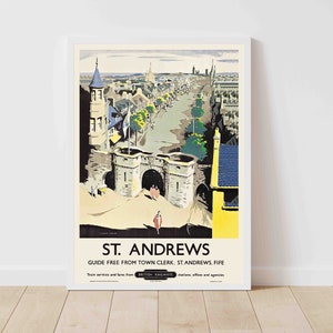 St Andrews Fife Szkocja Wielka Brytania Vintage Travel Poster Print - Oprawione/Bez ramki