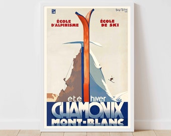 Chamonix Mont Blanc France Vintage Travel Poster Print  - Framed/Unframed