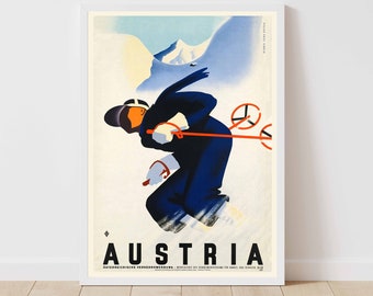 Austria Vintage Ski Poster - Framed Print - Canvas Art Print