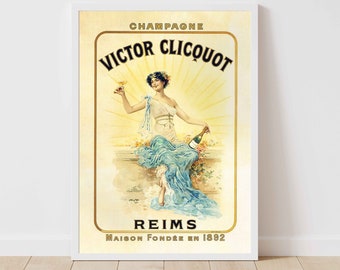 Vintage French Champagne Poster, Art Nouveau Wine Advertising, Belle Epoque Bar Decor