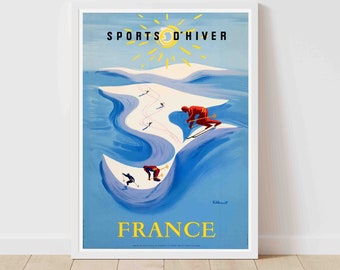 Winter Sports Alps Mountains in France Vintage Ski Poster - Framed/Unframed