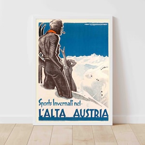 Austria Alps Mountains Snow Winter Sport Ski Vintage Travel Poster Print  - Framed/Unframed
