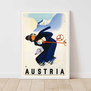 Austria Vintage Ski Poster - Framed Print - Canvas Art Print